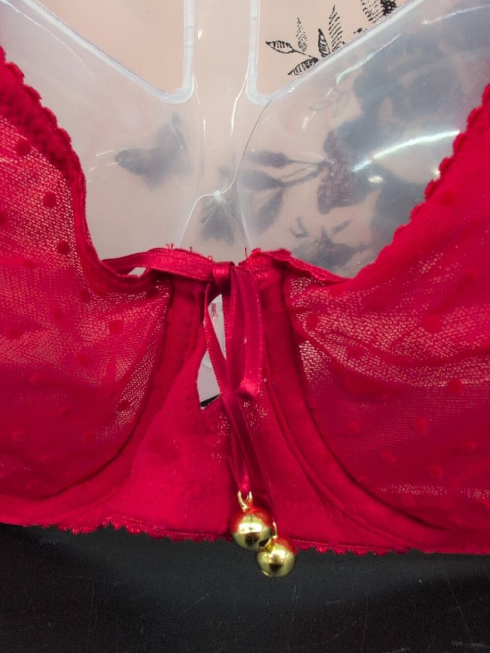 Victoria's Secret Jingle Bells Mesh Unlined Demi Bra Lipstick Red 38C NWT - Picture 2 of 11